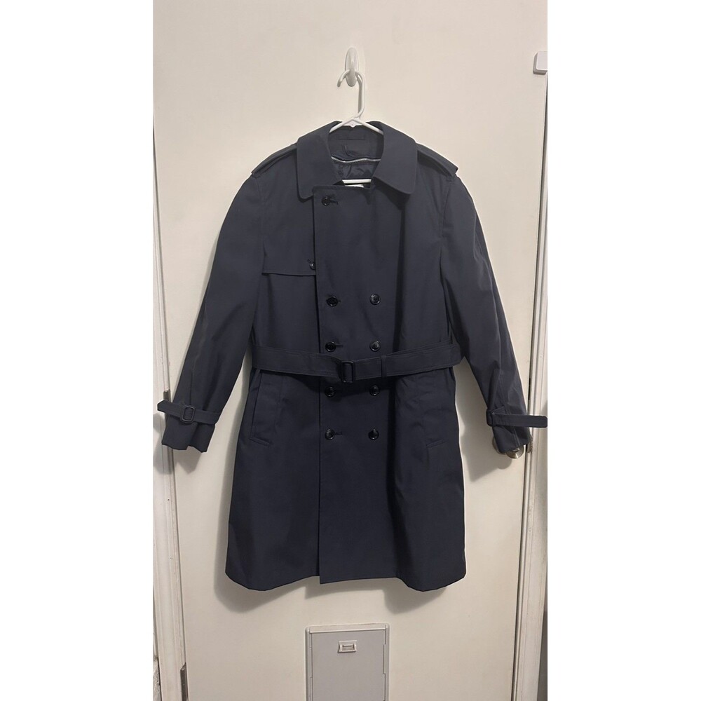 USAF Defender Collection Men's Blue Trench Coat 44S Lined Removable Liner Belted